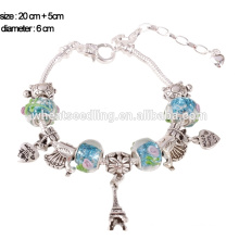 2015 moda jóias murano pulseira de liga de contas de vidro, pulseira de charme, jóias artesanais